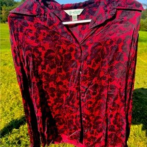 Women's Red and Black Button-Up